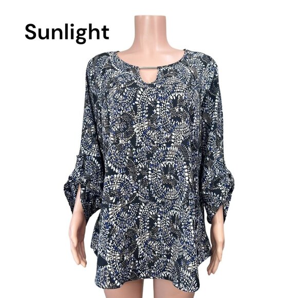 Larry Levine Women SZ 2X Tunic Blouse Black Abstract Print Roll Tap 3/4Sleeve    - Picture 1 of 11